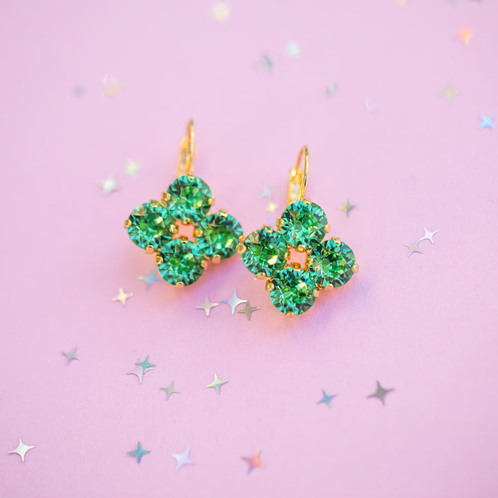 8mm Clover Earrings: Pale Peridot crystals
