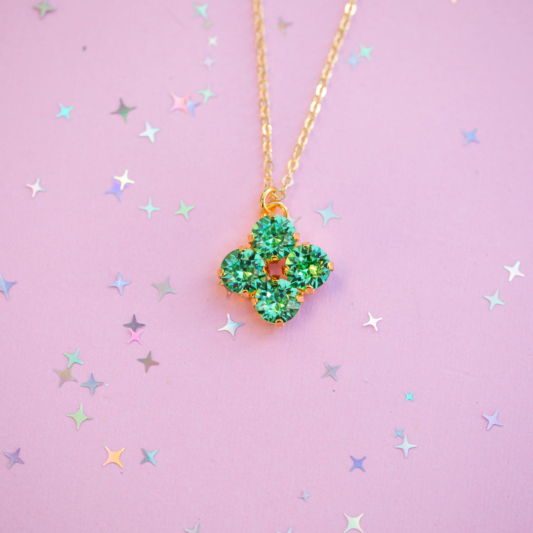 8mm Clover Necklace: Pale Peridot crystals
