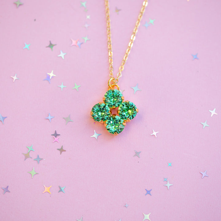 8mm Clover Necklace: Pale Peridot crystals