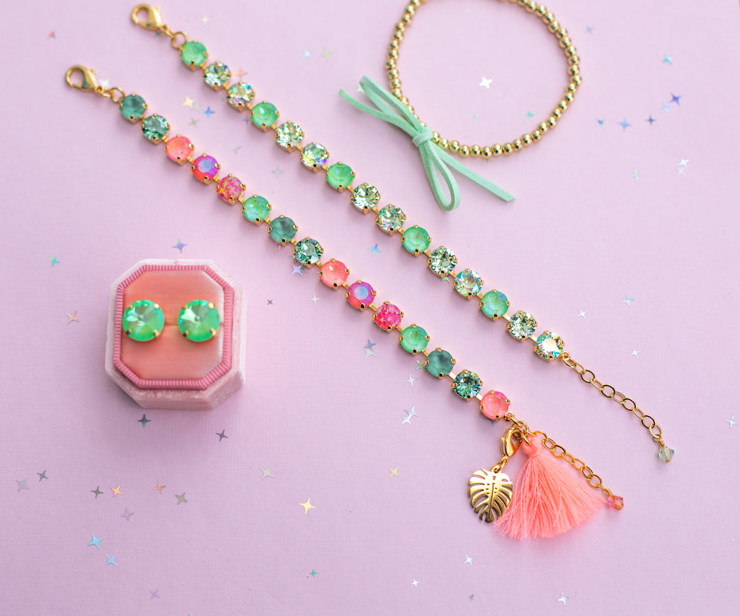 8mm Crystal Bracelet: Papaya Club (with opals)