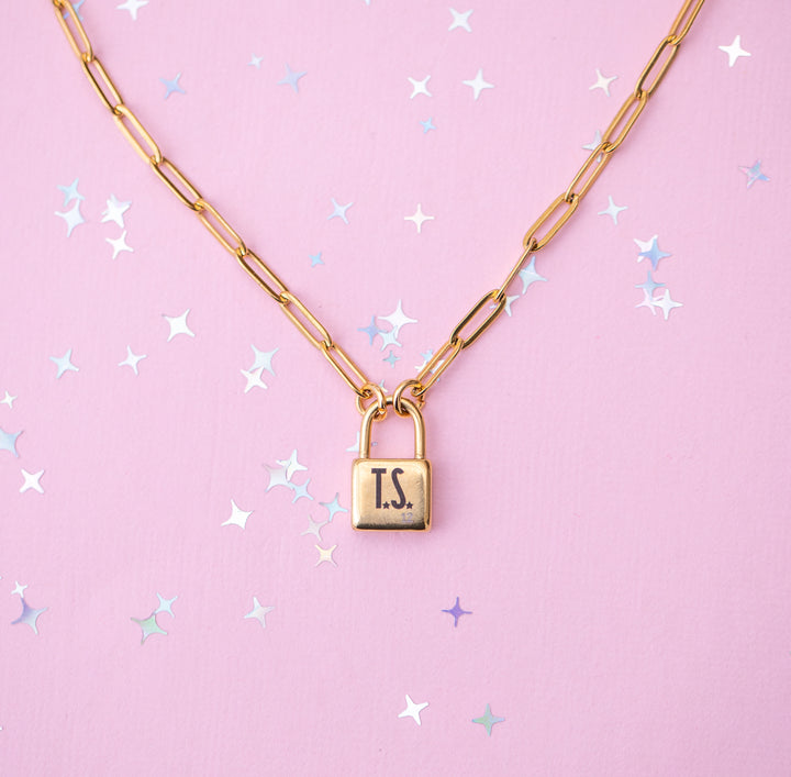 Lock Charm Paperclip Chain Necklace- TS