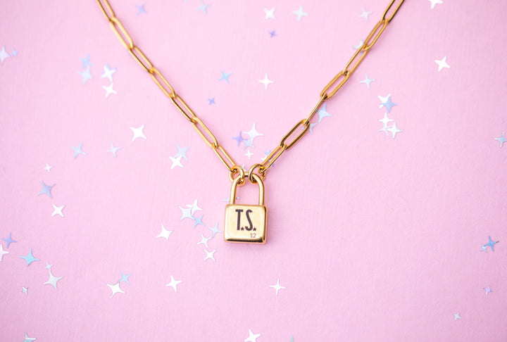 Lock Charm Paperclip Chain Necklace- TS