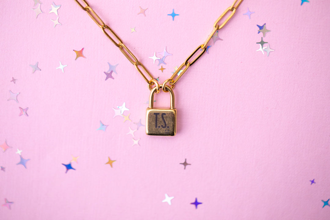 Lock Charm Paperclip Chain Necklace- TS