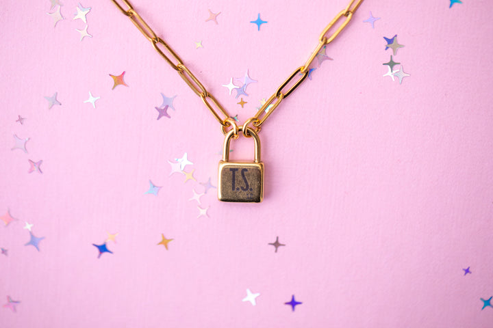 Lock Charm Paperclip Chain Necklace- TS