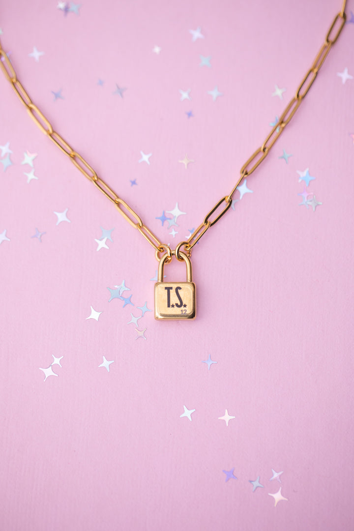 Lock Charm Paperclip Chain Necklace- TS