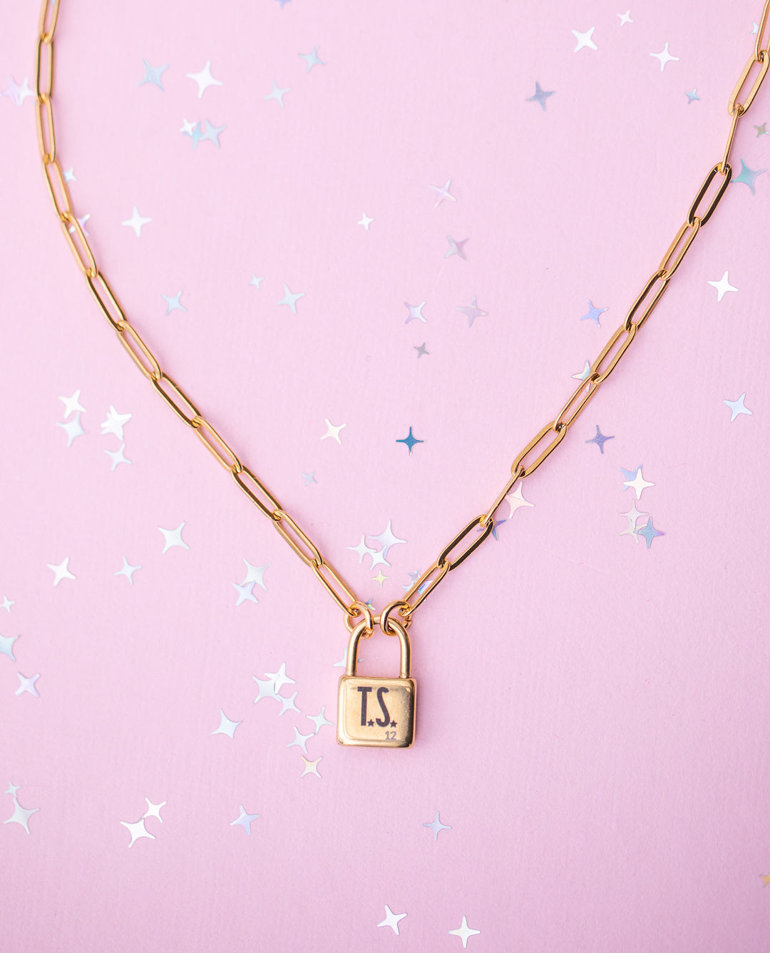 Lock Charm Paperclip Chain Necklace- TS