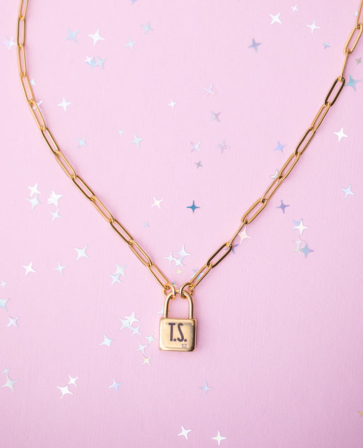 Lock Charm Paperclip Chain Necklace- TS
