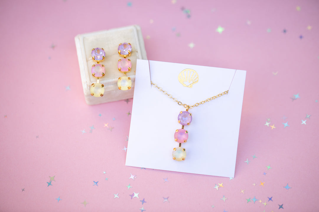 8mm 3 stone Necklace: Pastel Padme