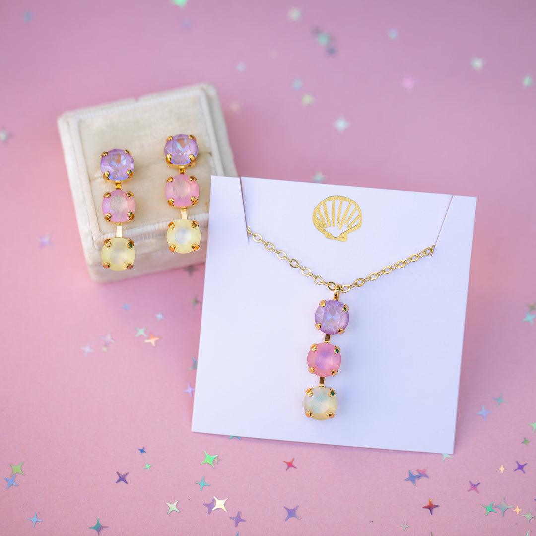 8mm 3 stone Necklace: Pastel Padme