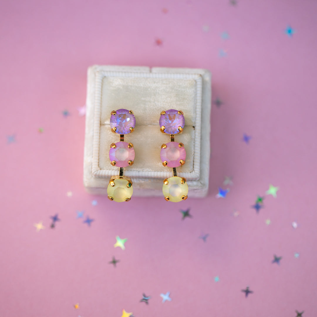 8mm 3 stone Earrings: Pastel Padme