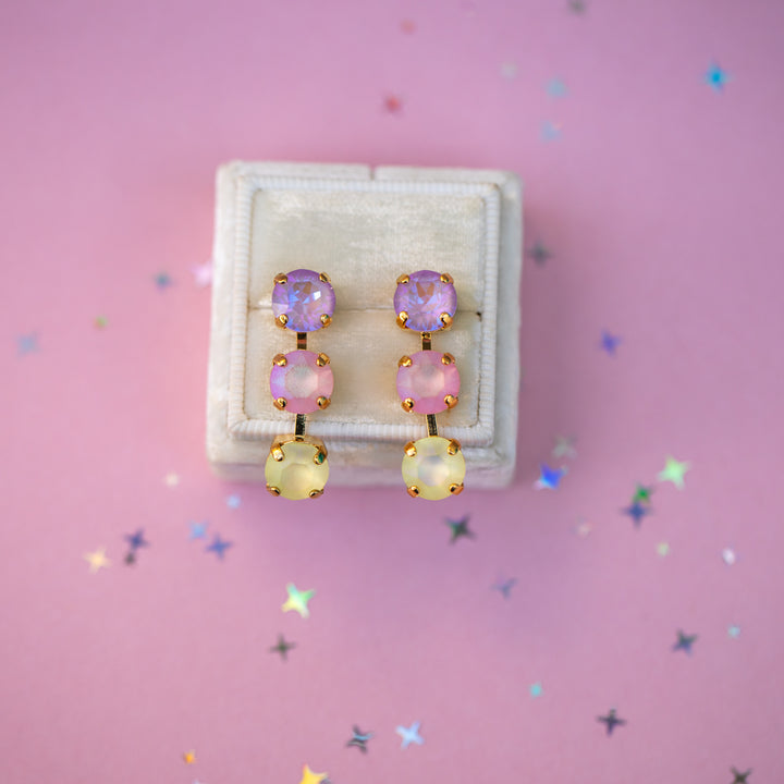 8mm 3 stone Earrings: Pastel Padme