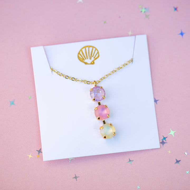 8mm 3 stone Necklace: Pastel Padme