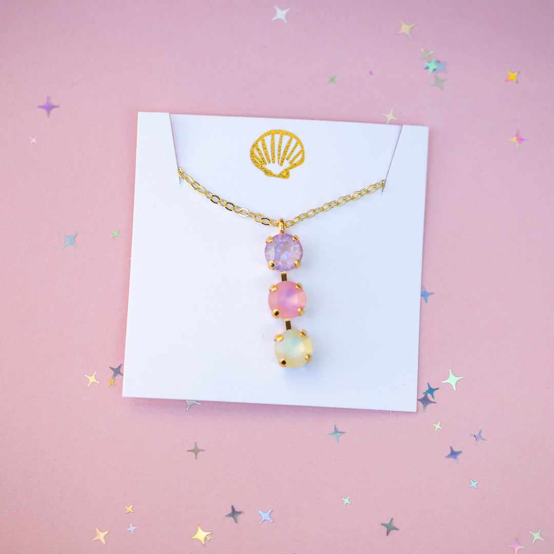 8mm 3 stone Necklace: Pastel Padme