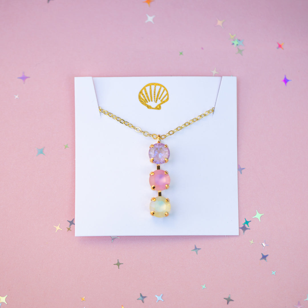 8mm 3 stone Necklace: Pastel Padme