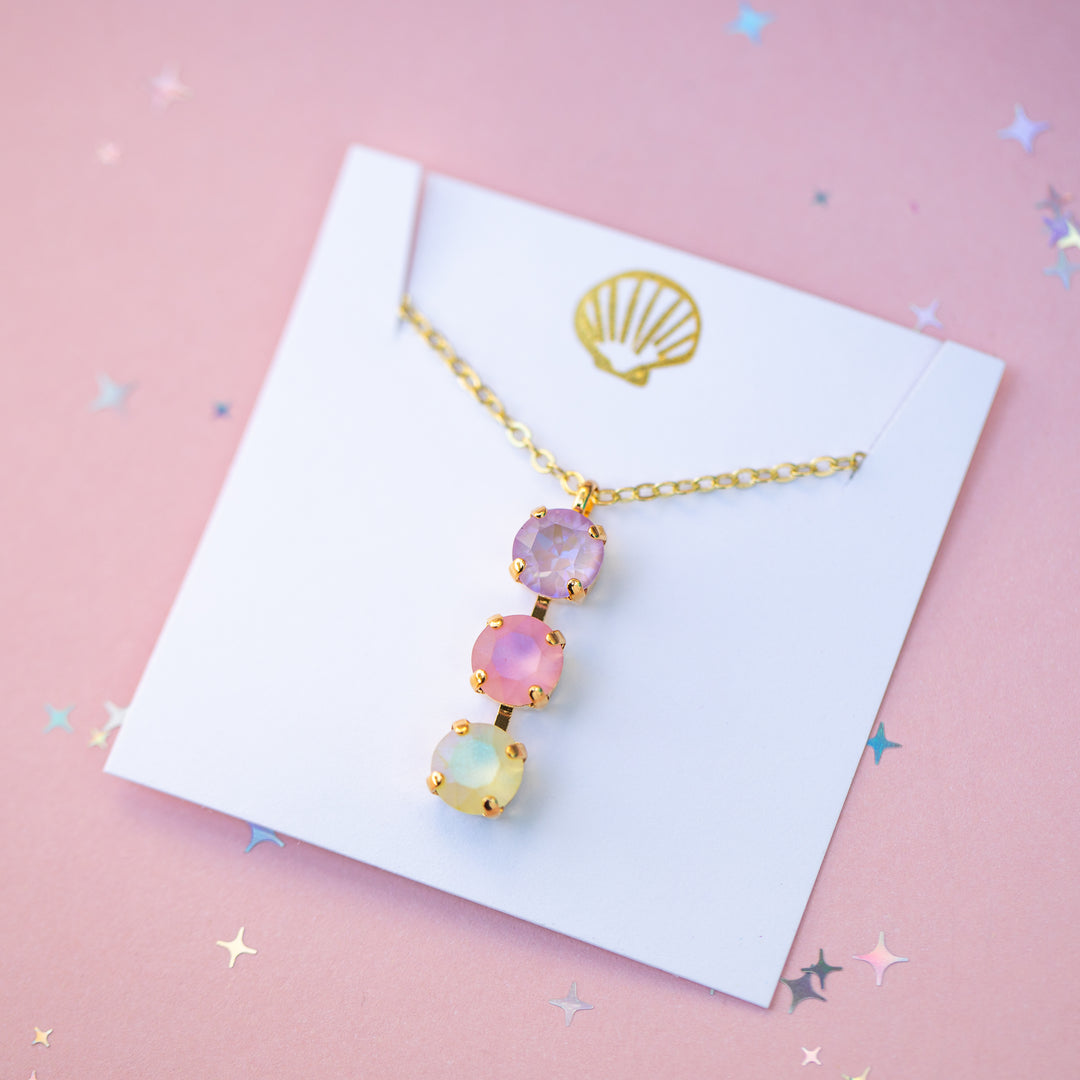 8mm 3 stone Necklace: Pastel Padme