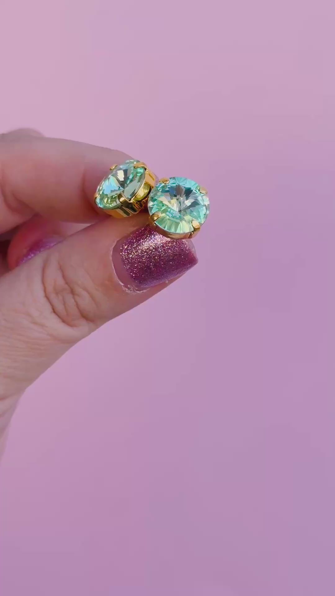 12mm Rivoli Stud OR Drop Earrings- Chrysolite