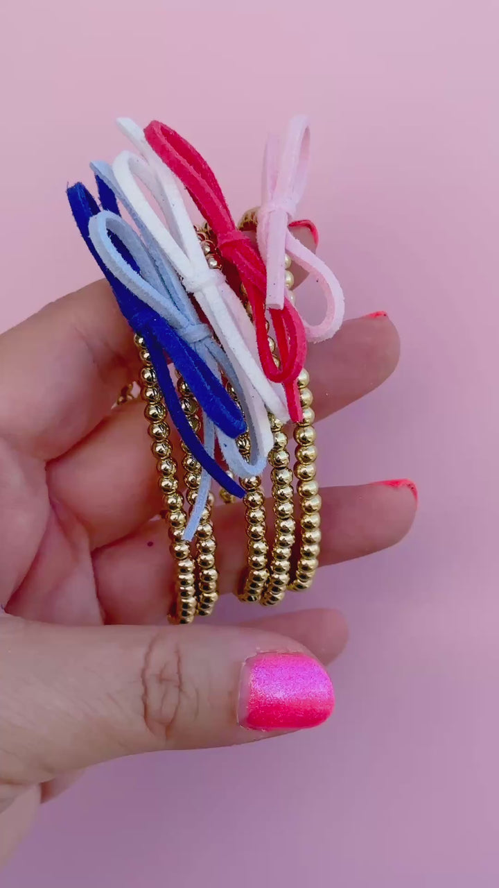 Suede Bow Stretch Beaded Bracelet - Choose setting Color (Blues)
