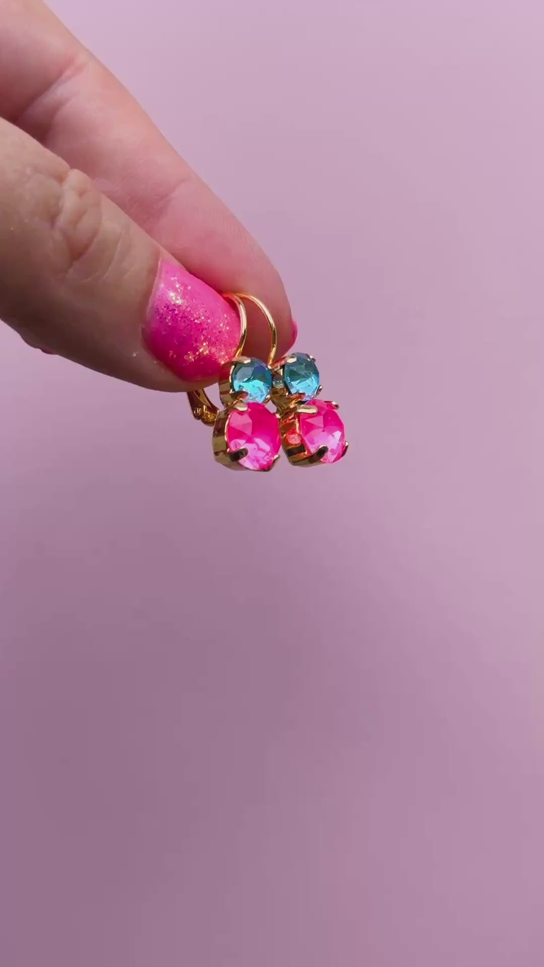 Sprarkly Friend 6/8mm Leverback Drop Earrings -select color setting