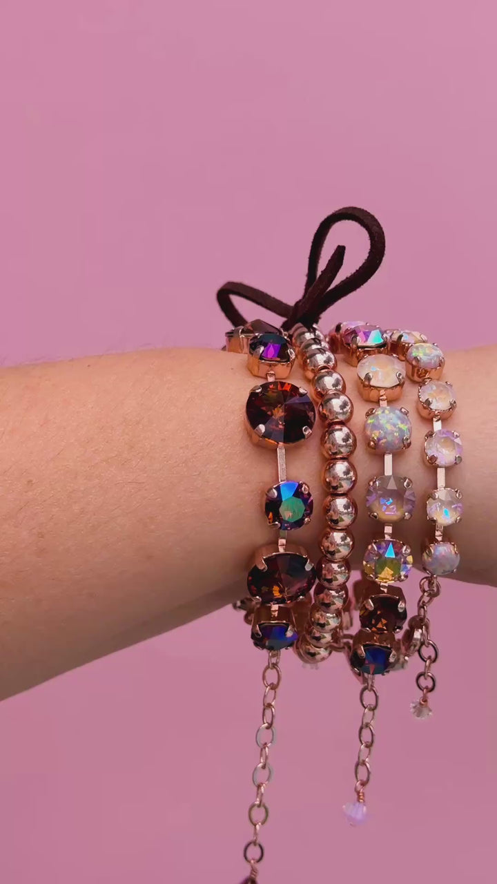 8mm Crystal Bracelet: Cocoa Cashmere with OPALS