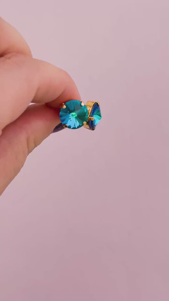 12mm Rivoli Stud OR Drop Earrings- Atlantic Blue