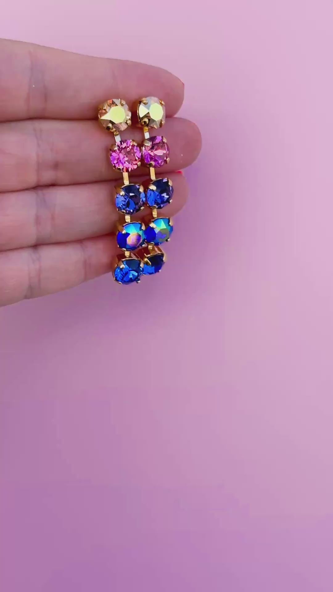 Paint the Night 5 stone 8mm stud drops - choose setting color