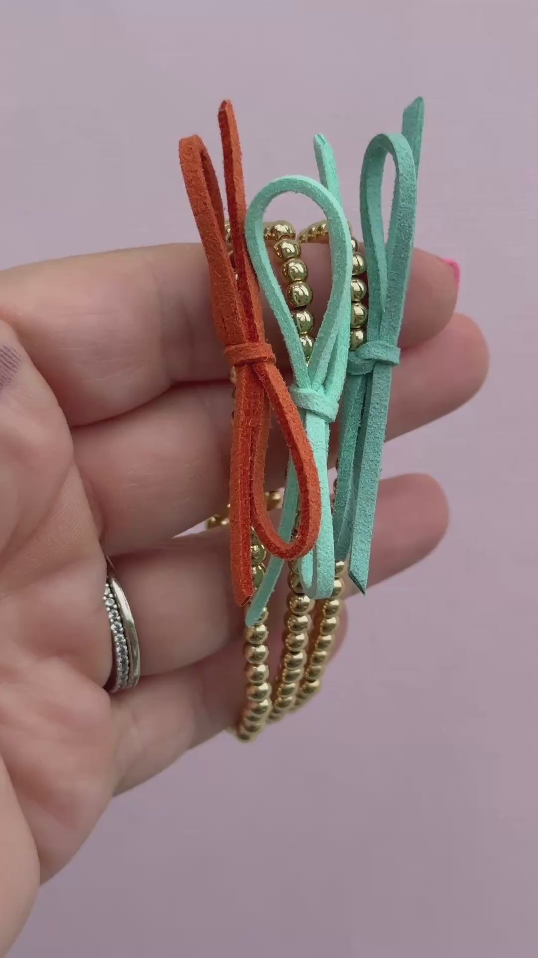Suede Bow Stretch Beaded Bracelet - Choose setting Color (Showgirl)