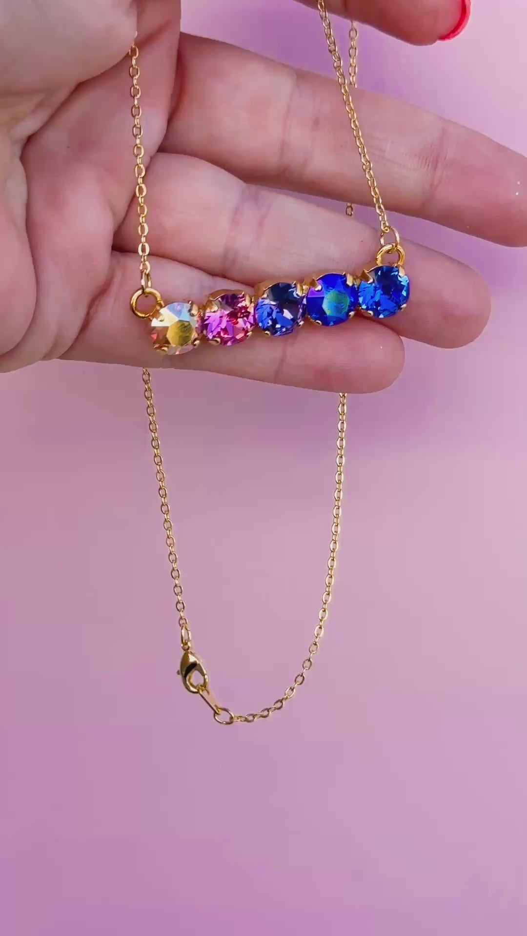 8mm 5 Stone Necklace - Paint the Night -select color setting