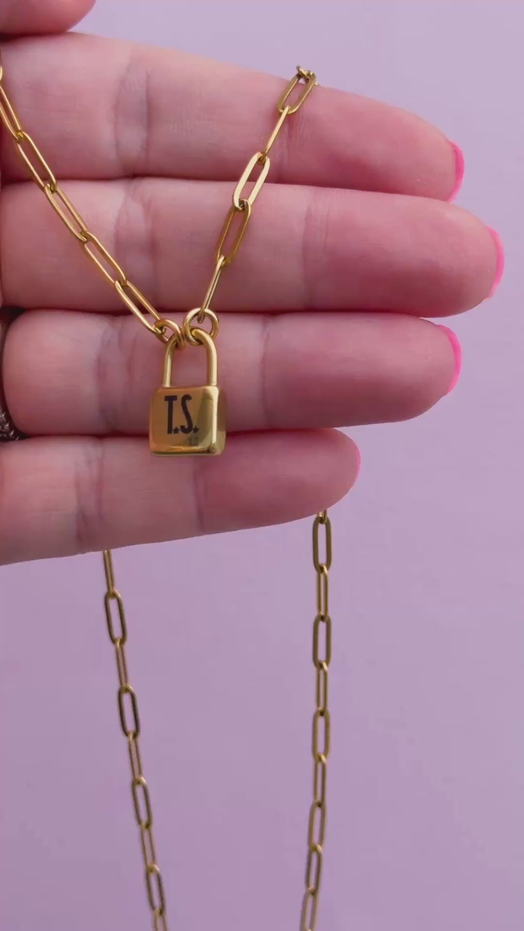 Lock Charm Paperclip Chain Necklace- TS