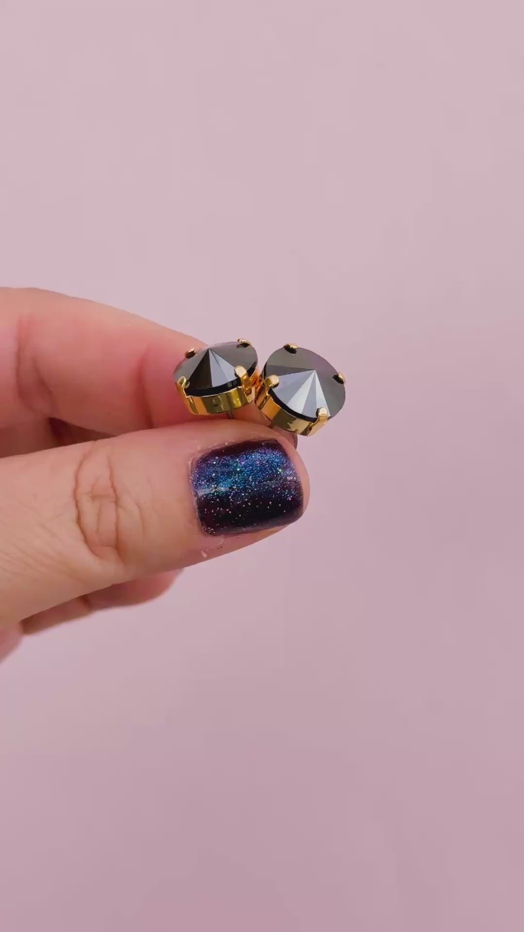 12mm Rivoli Stud OR Drop Earrings- Jet Hematite