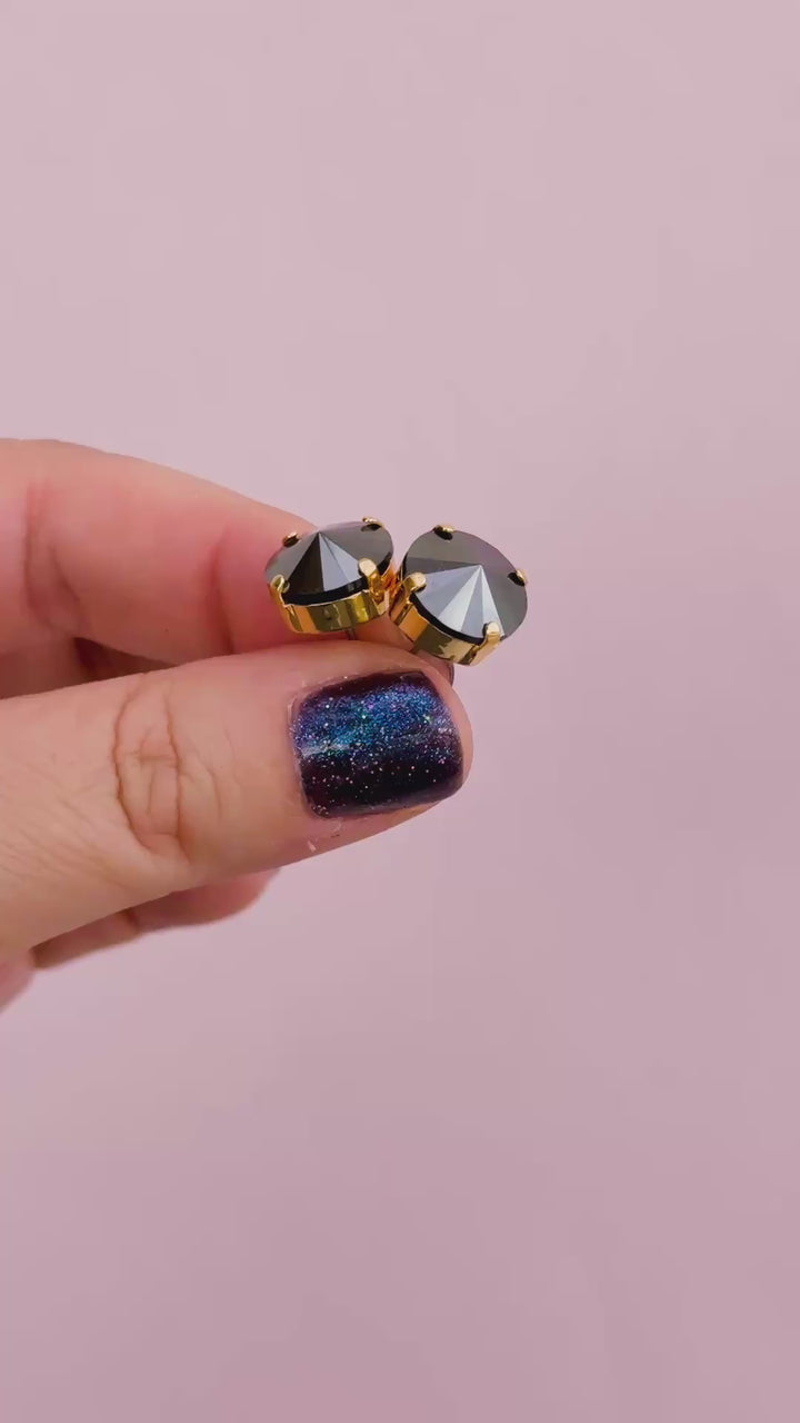 12mm Rivoli Stud OR Drop Earrings- Jet Hematite