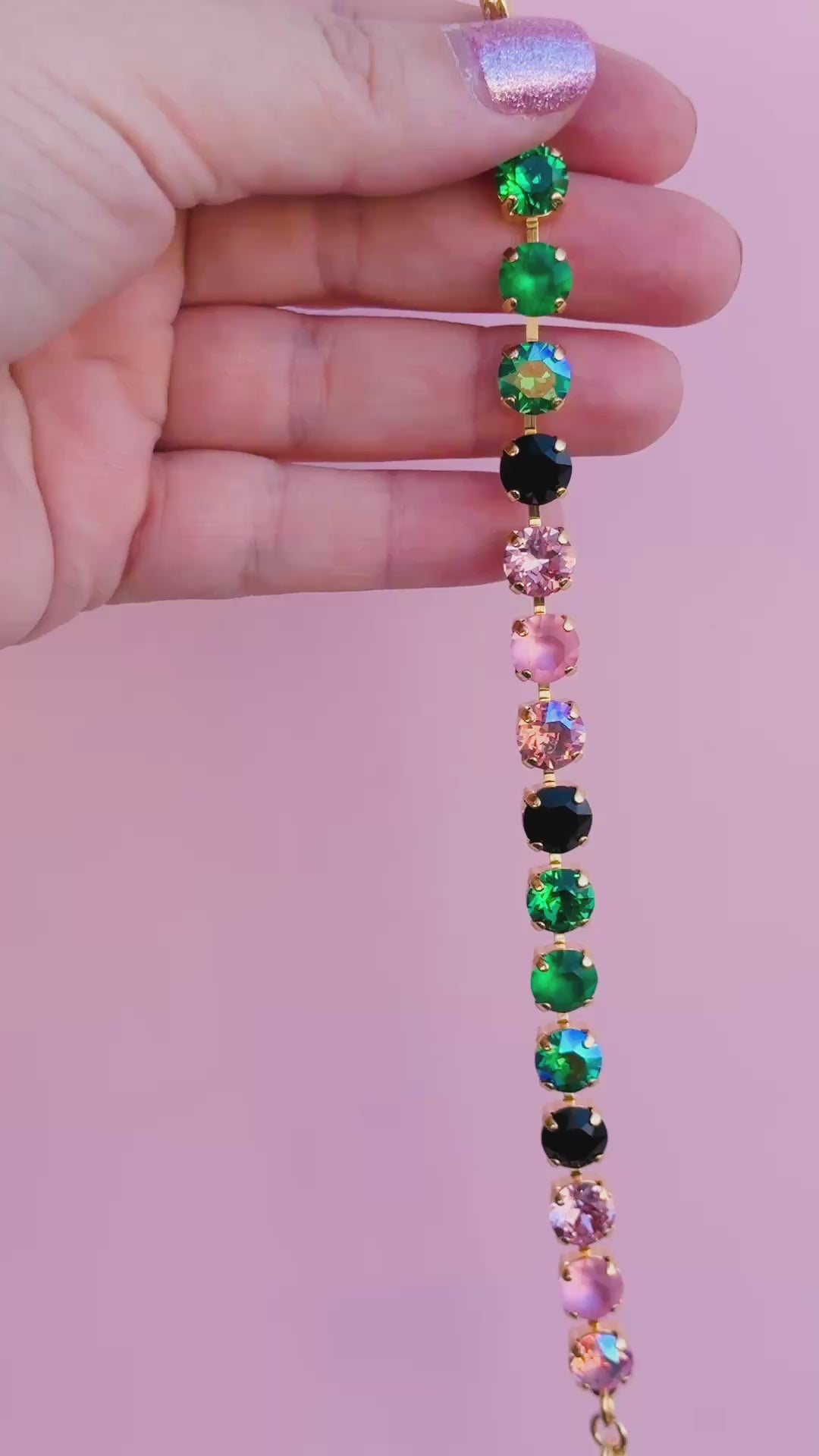 8mm Crystal Bracelet: Pink Goes Good with Green