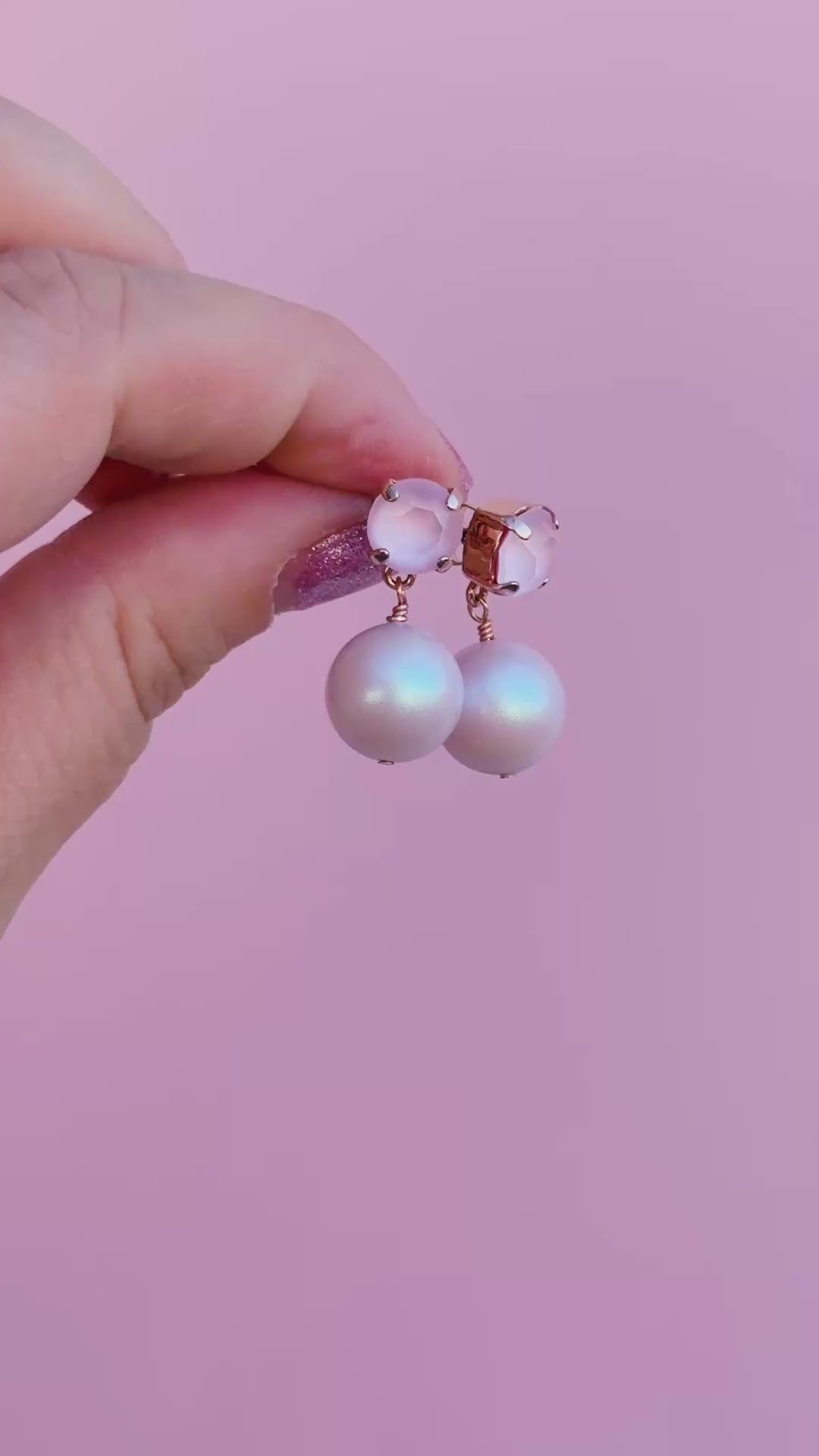 8mm Stud or Leverback Drop Earrings in Ballet Slipper Shiny with a 12mm round Dreamy Pink Pearl