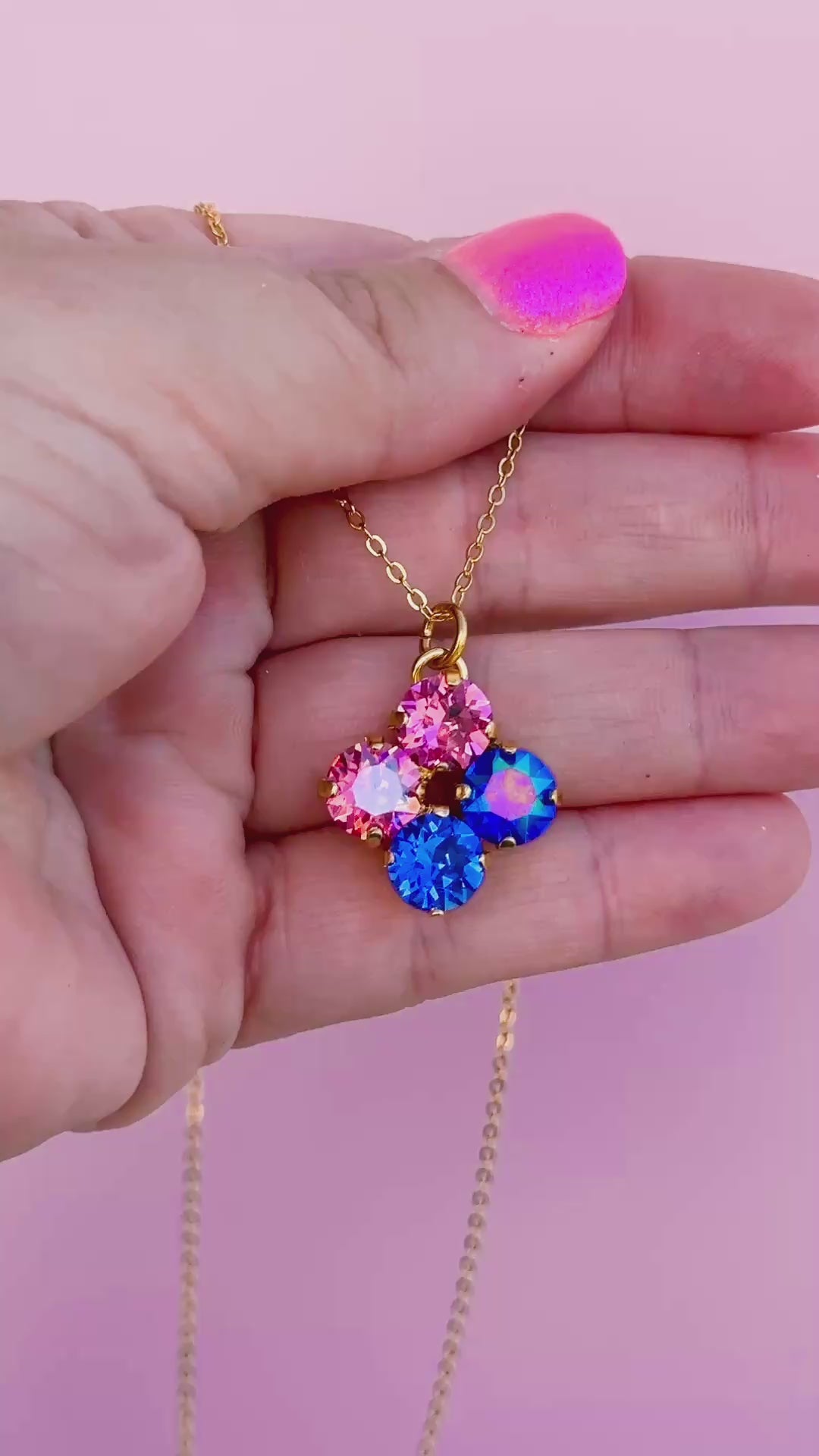 8mm 4 stone Clover Necklace Paint the Night - choose setting color