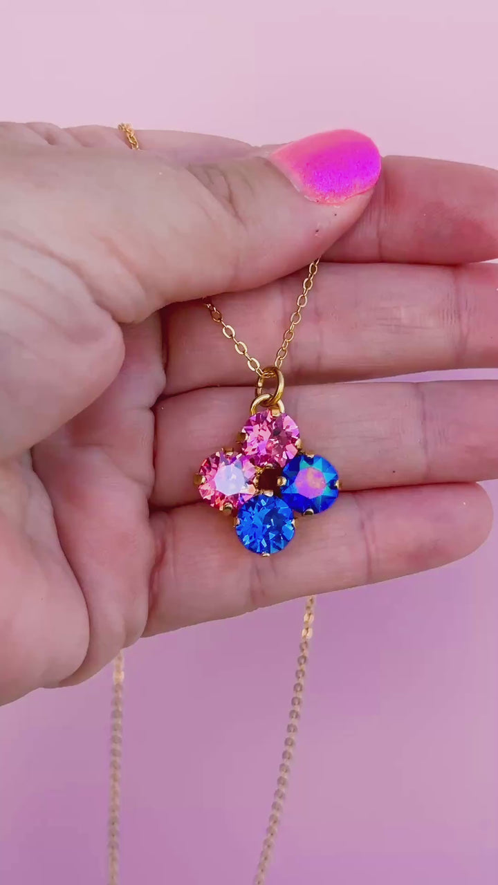 8mm 4 stone Clover Necklace Paint the Night - choose setting color