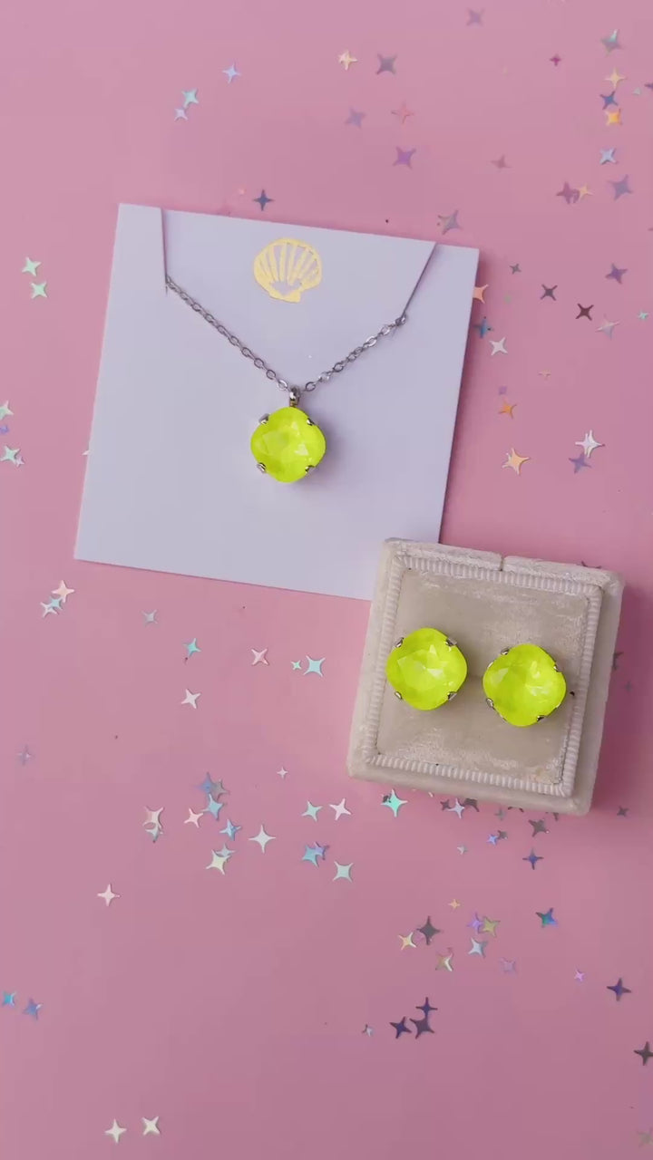 12mm Cushion Cut Earrings (Electric Yellow Twinkle)
