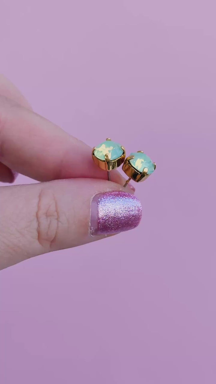 8mm Stud or Leverback Drop Earrings in Chrysolite Opal