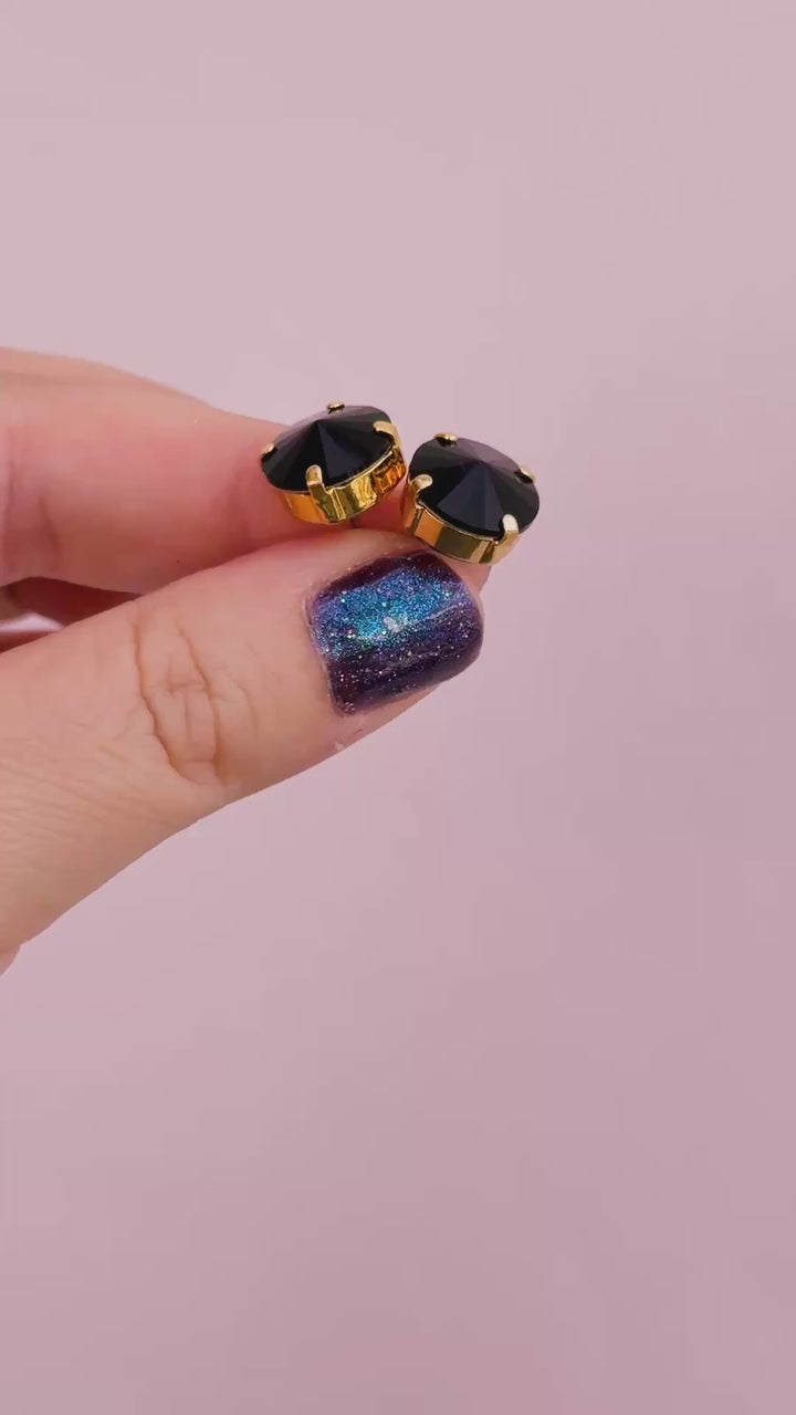 12mm Rivoli Stud OR Drop Earrings- Jet Black