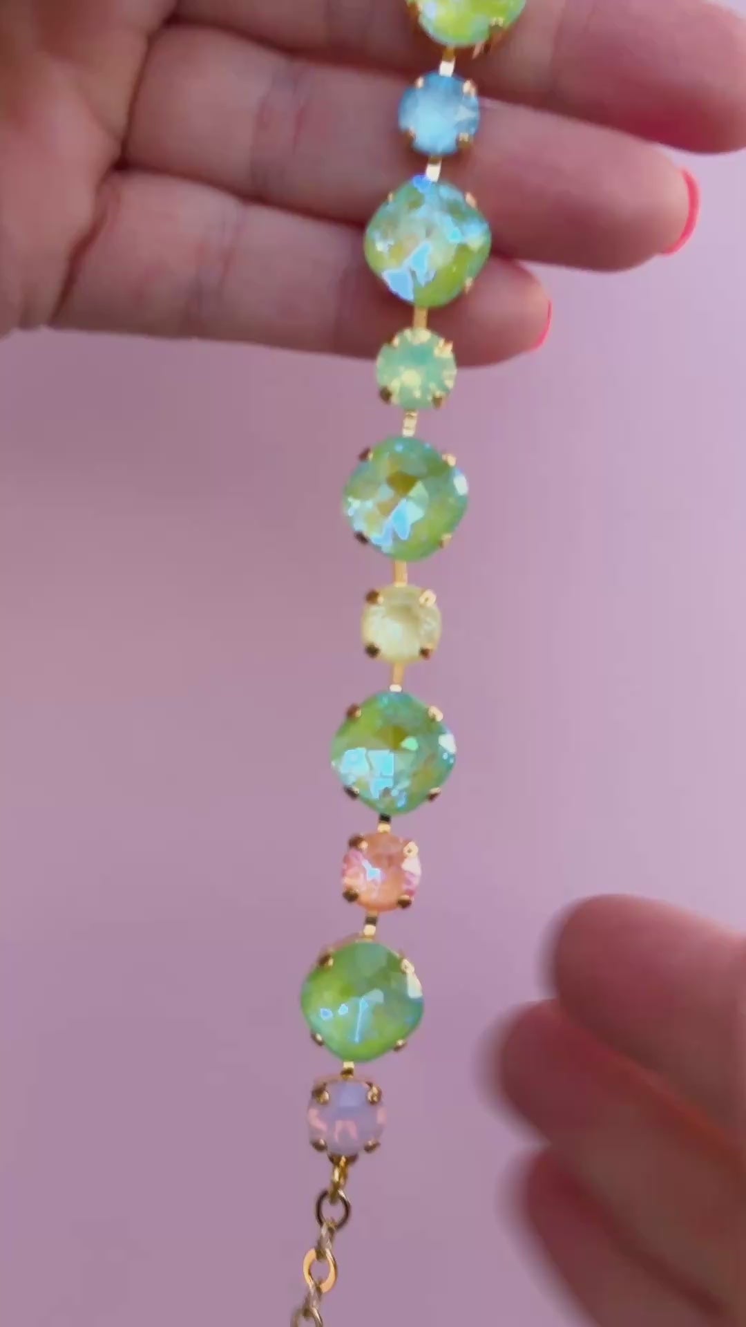 12/8mm Cushion Cut Crystal Bracelet: Milkshake Rainbow