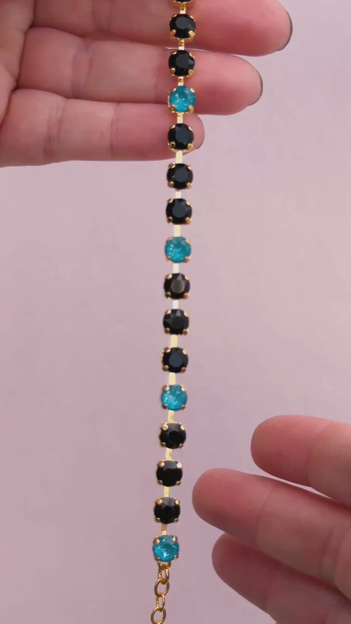 6mm Crystal Bracelet: Jet and Peacock Twinkle  - Choose setting Color and Length