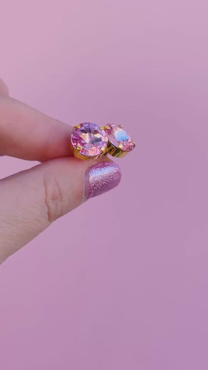 12mm Rivoli Stud OR Drop Earrings- Light Rose