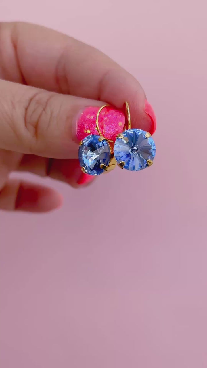 12mm Rivoli Stud OR Drop Earrings- Light Sapphire