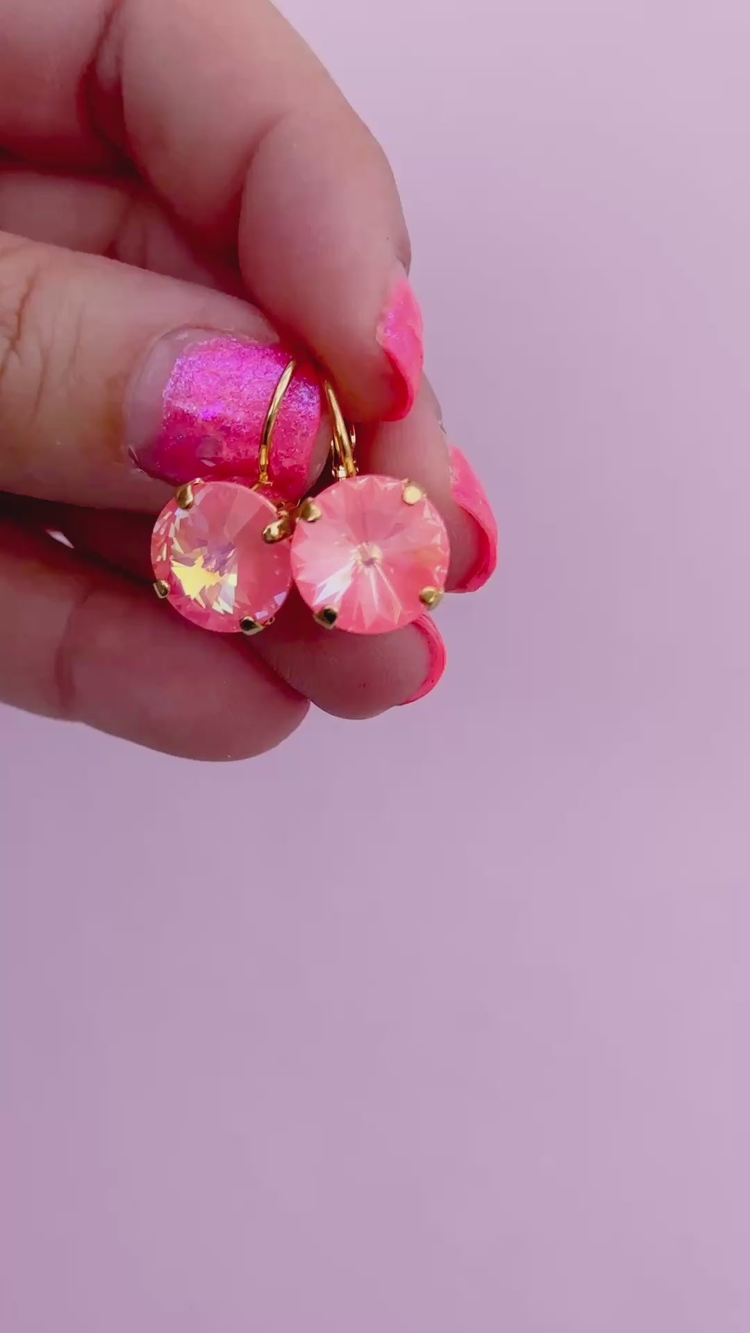 12mm Rivoli Stud OR Drop Earrings- Flamingo Shiny
