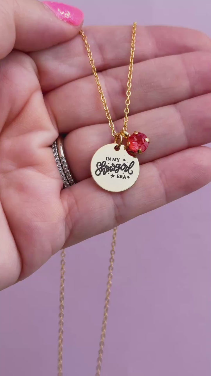 Life of a Showgirl Charm Necklace with 6mm Orange Twinkle Crystal -select color setting