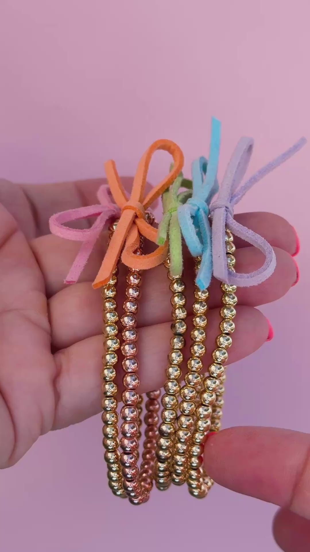 Suede Bow Stretch Beaded Bracelet - Choose setting Color (Imagination Rainbow)