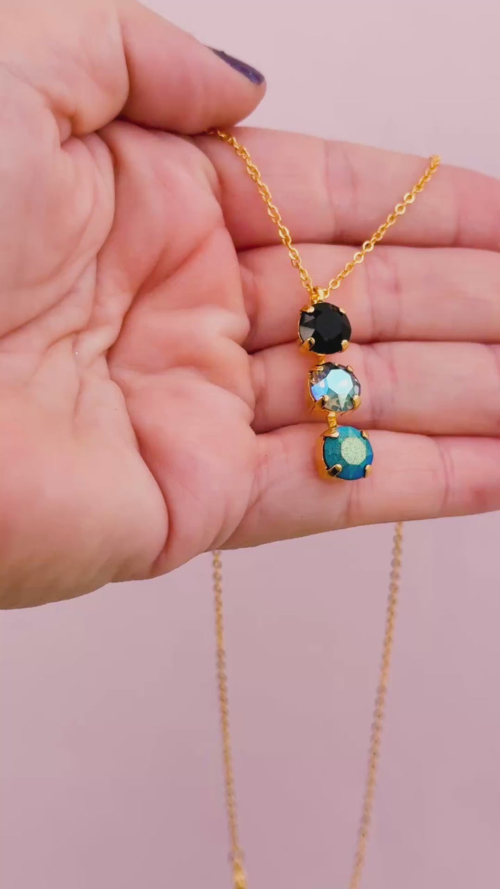 Moonlit Teal 8mm 3 stone VERTICAL necklace