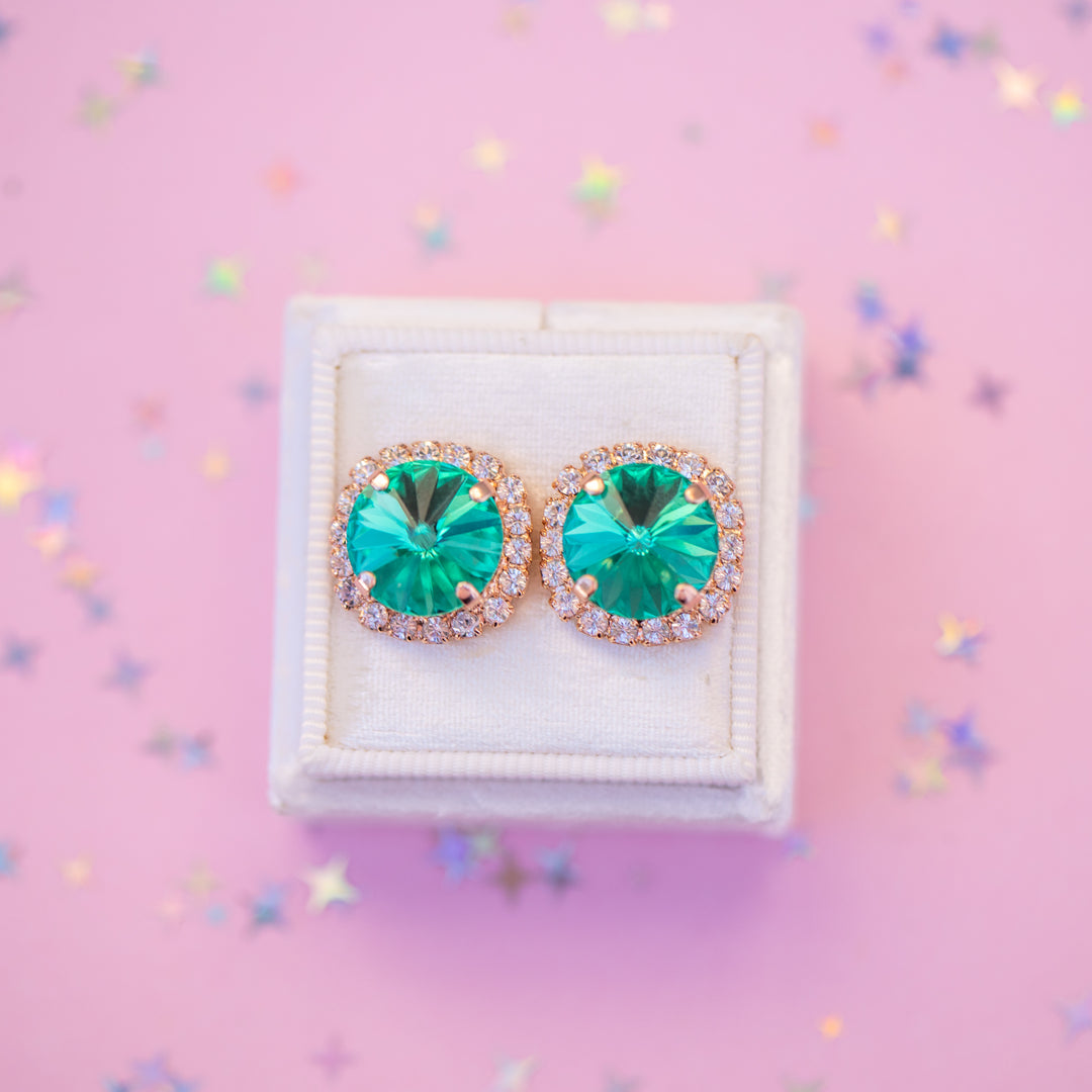 12mm Rivoli Halo Earrings: Seaside