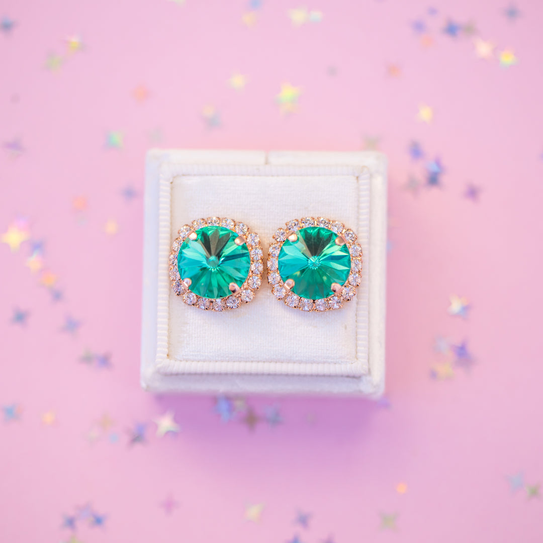 12mm Rivoli Halo Earrings: Seaside