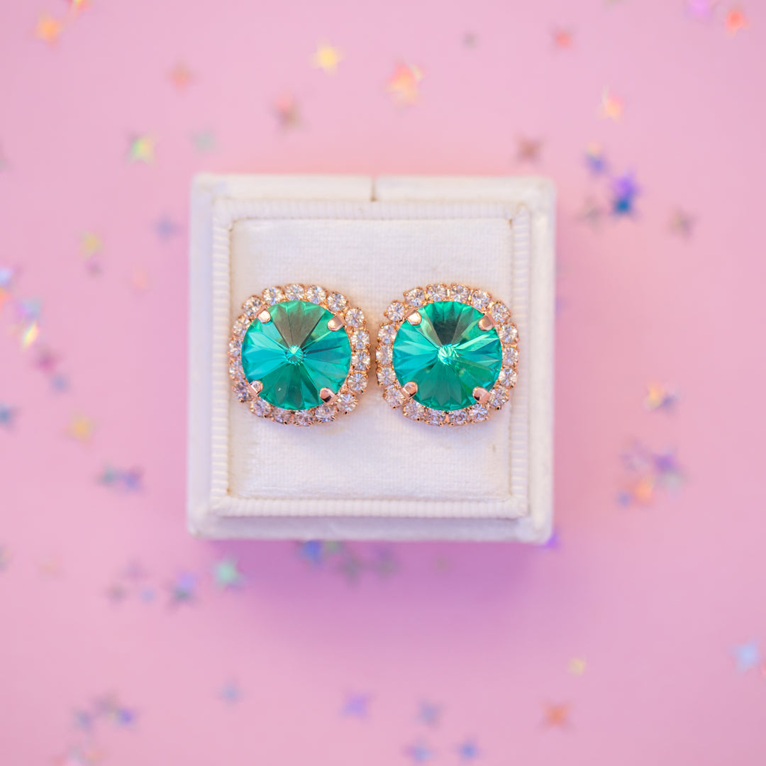 12mm Rivoli Halo Earrings: Seaside