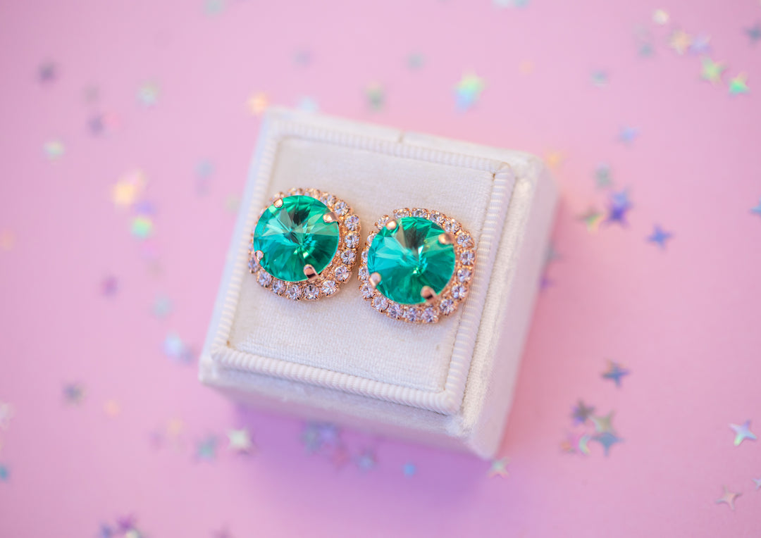 12mm Rivoli Halo Earrings: Seaside