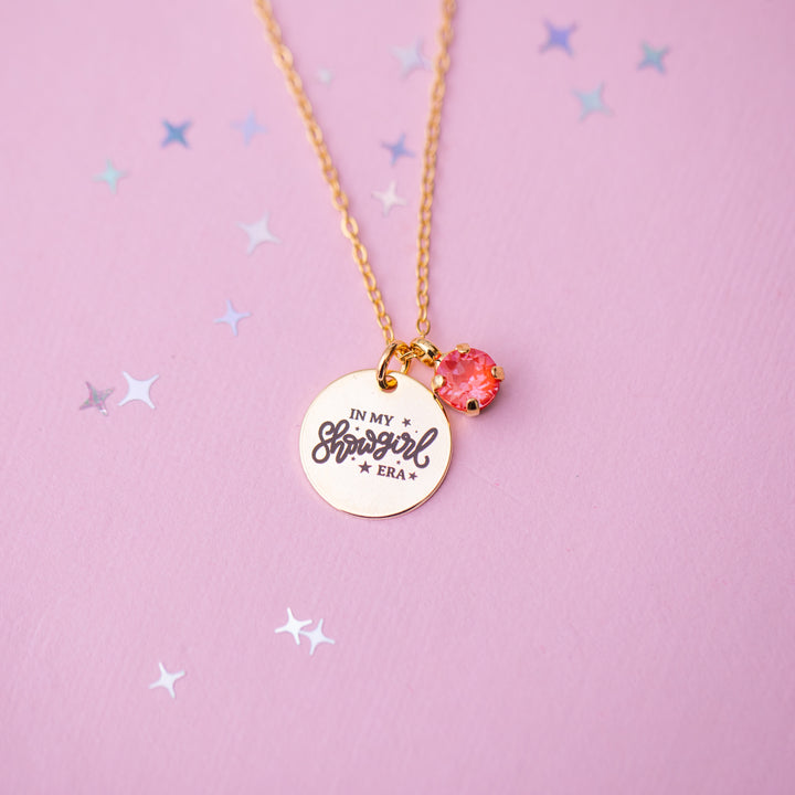 Life of a Showgirl Charm Necklace with 6mm Orange Twinkle Crystal -select color setting